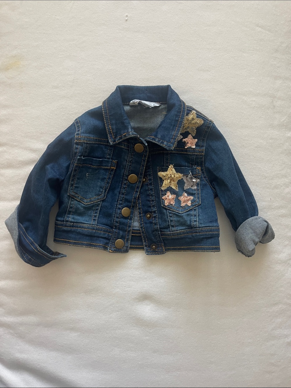 Pippa & Julie Size 12 Months Dark Blue Denim Jacket with Sequin Stars